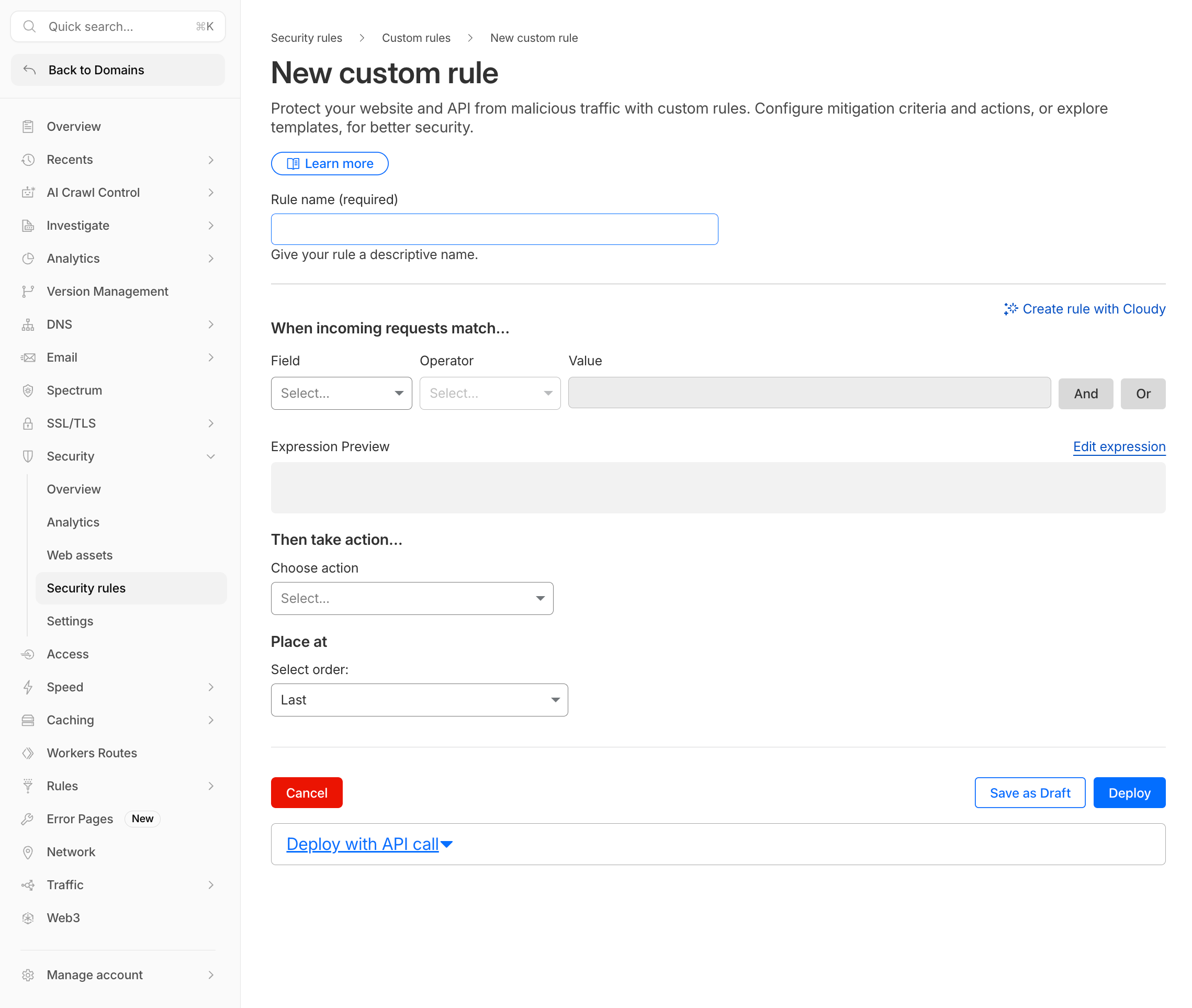 WAF custom rules