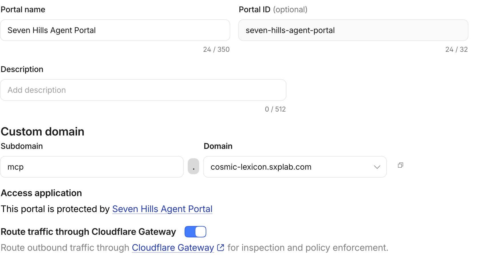 Cloudflare Gateway routing enabled for the Seven Hills MCP portal
