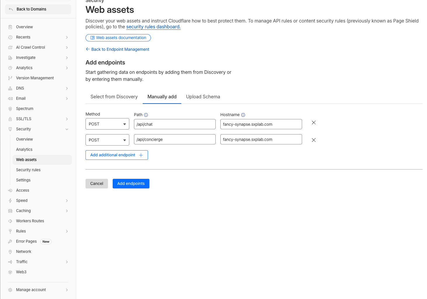 Web assets endpoints