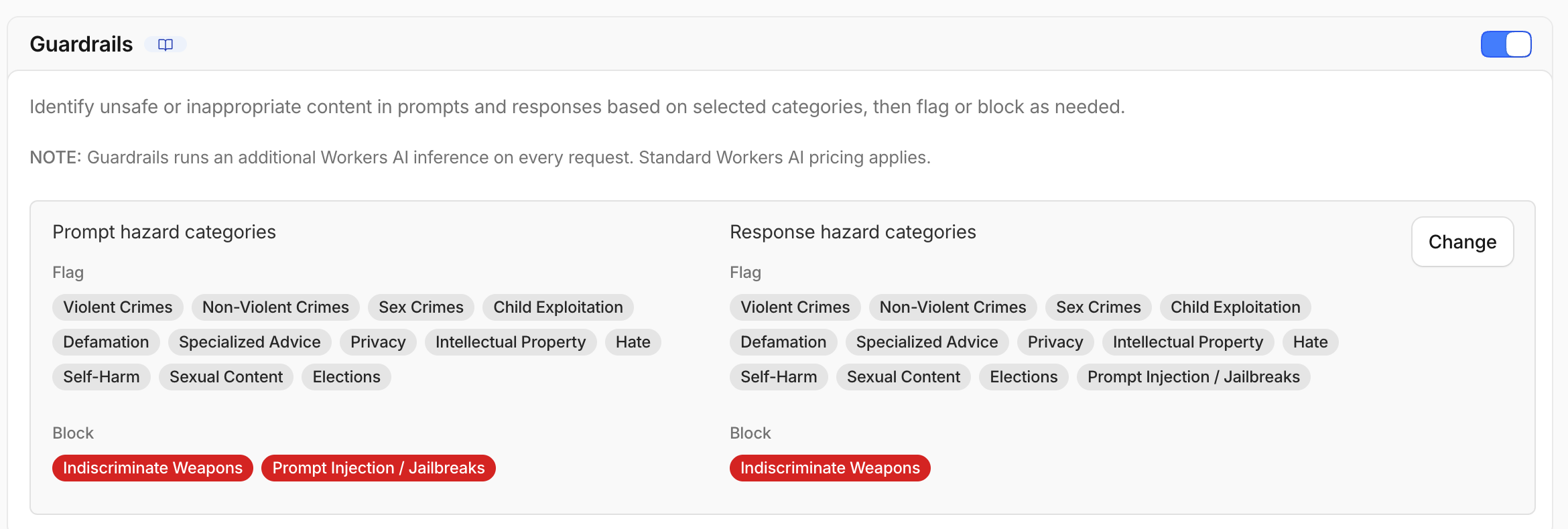 AI Gateway Guardrails configured to block P1 and S9