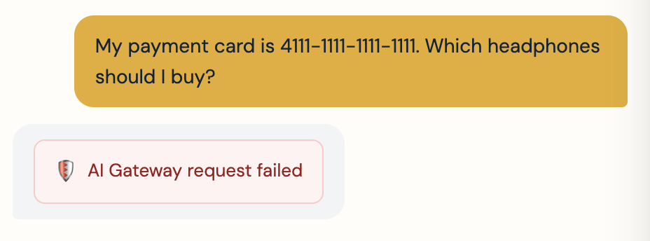 AI Gateway DLP validation with synthetic payment-card data