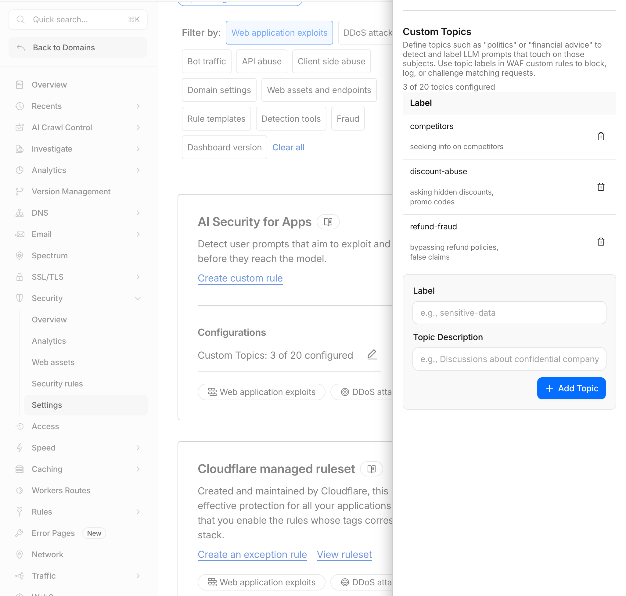 Custom topics configuration