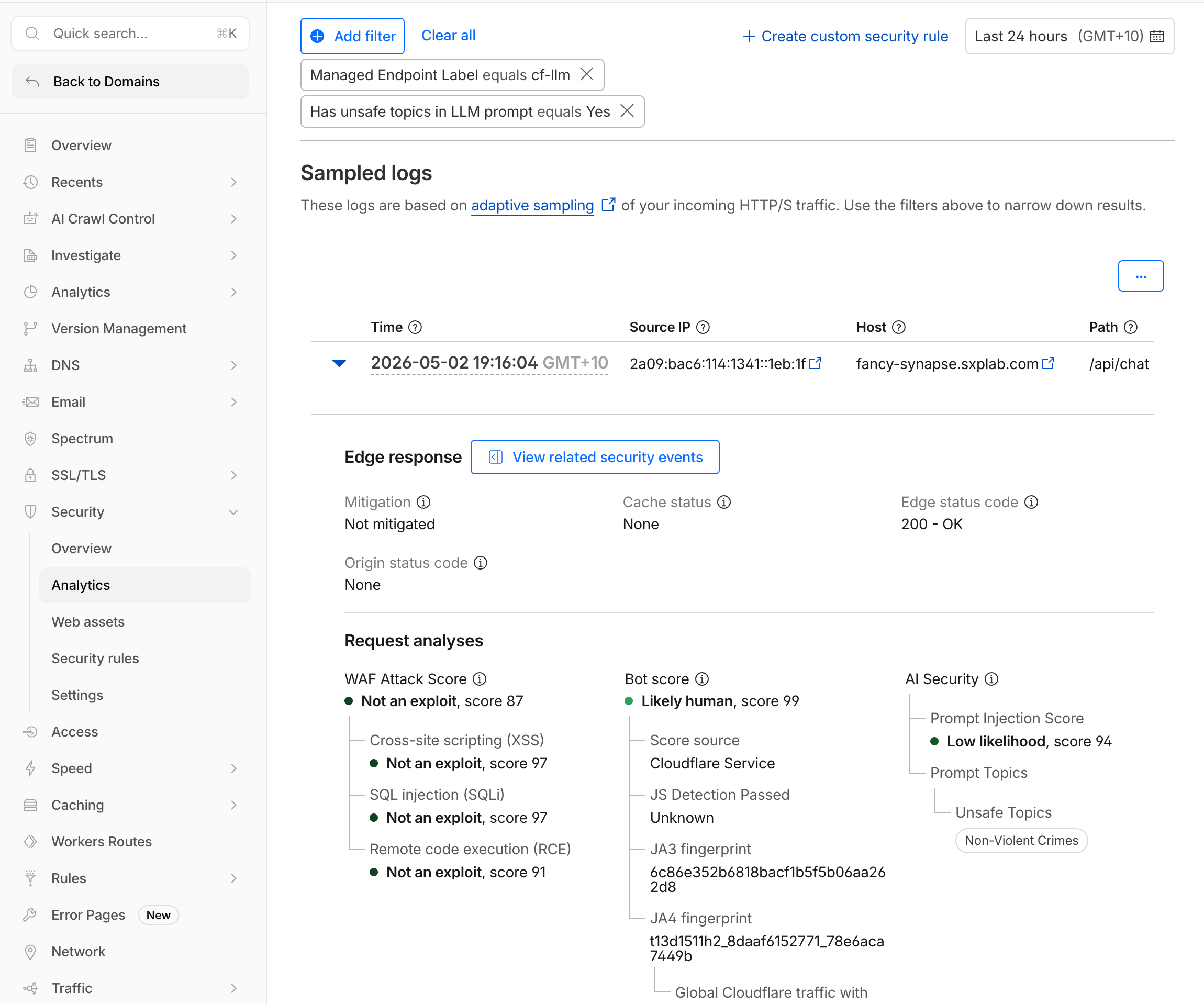 Analytics unsafe topic filter